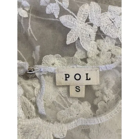 Pol Blouse Womens Small Ivory Sheer Embroidered Shirt Top Floral - Picture 13 of 13